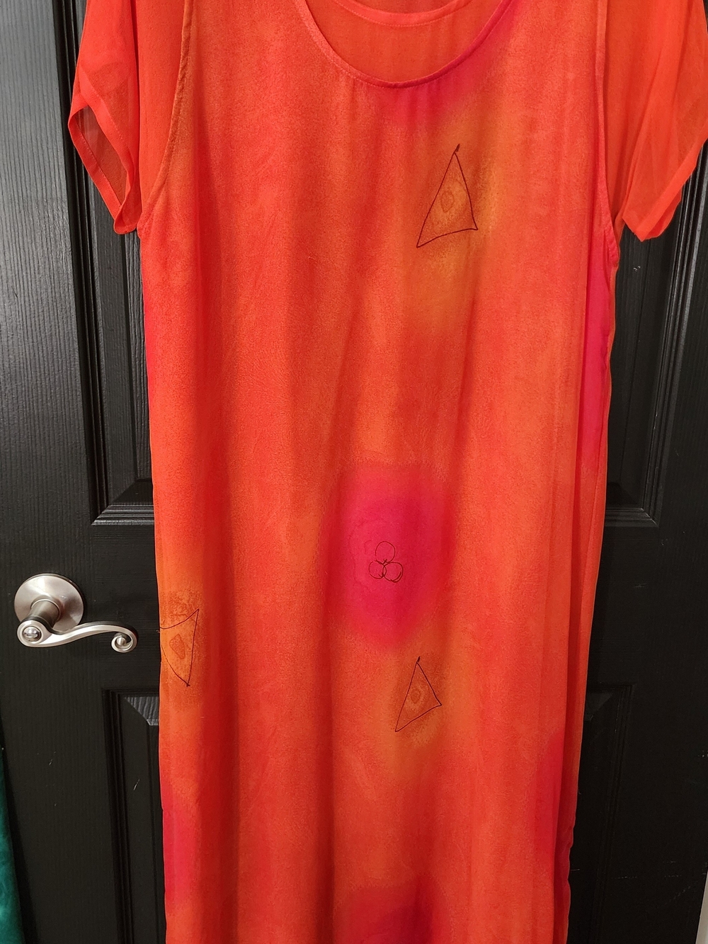 Vintage Women's Maxi Dress in Bright Orange with Pink Accents
